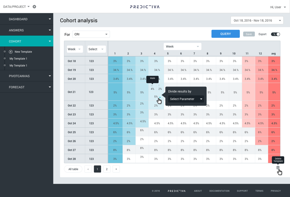 Cohort analysis allowing even braking down the data by additional parameter