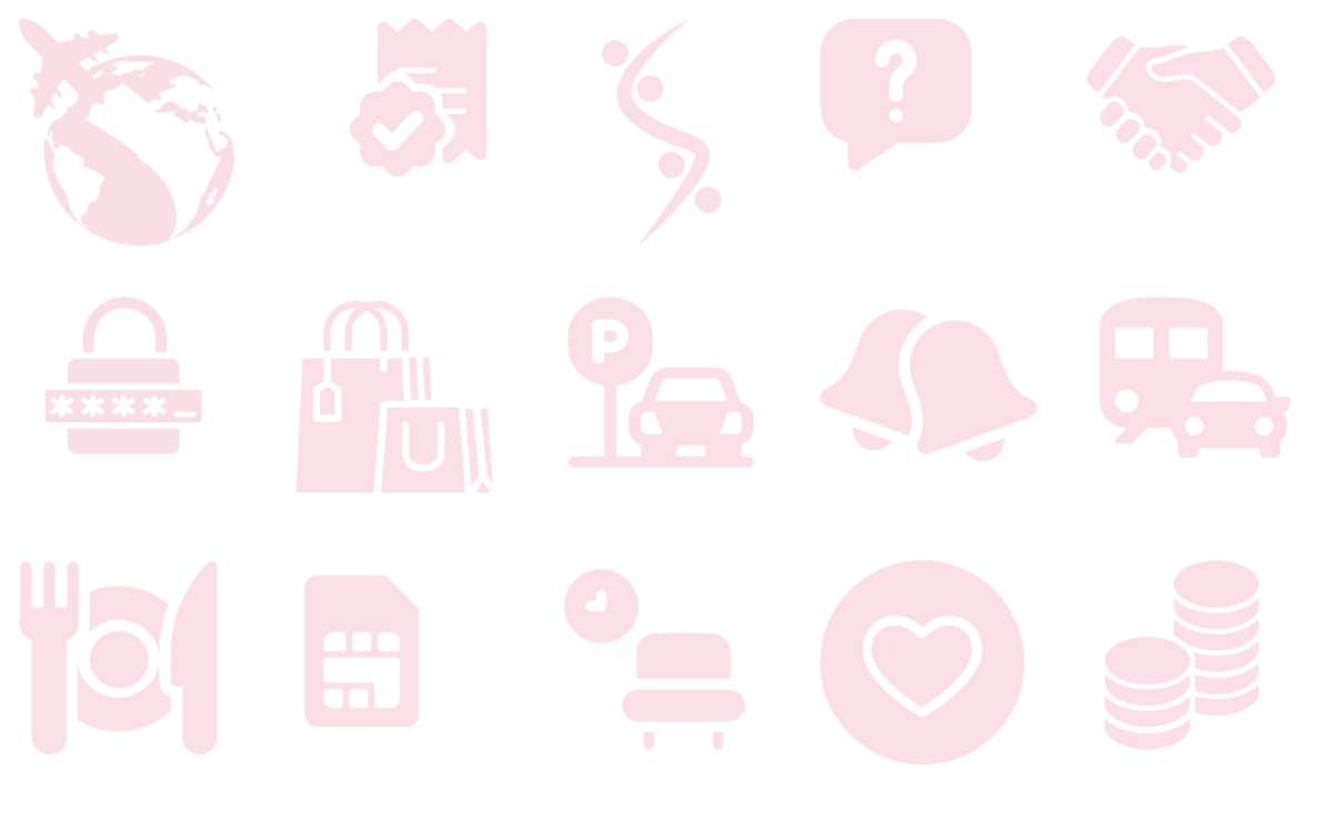A set of light pink iconography used of header's background based on app module (parking, lock, food, favorites, notification)